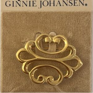 Ginnie Johansen Goldtone MONOGRAM Shape Pin Brooch signed GJD